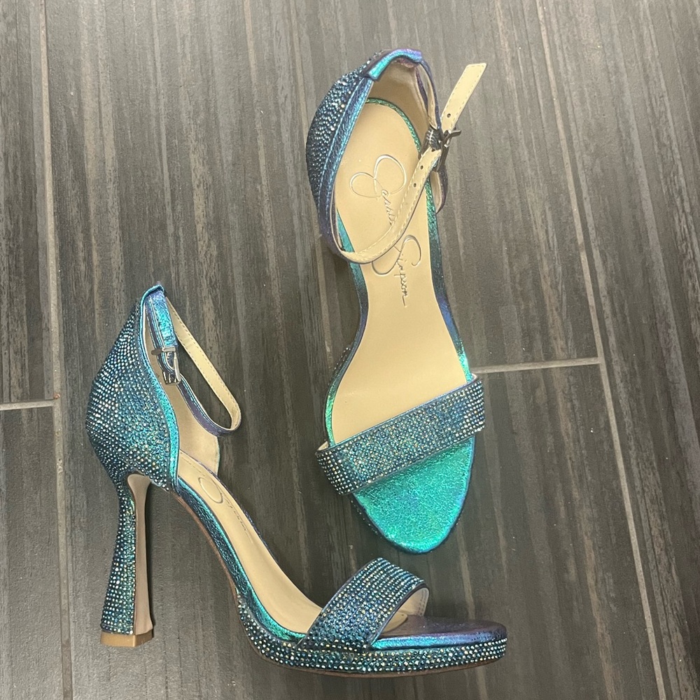 JESSICA SIMPSON Blue Rhinestone Plumpy Heel - NEW! - Picture 2 of 2